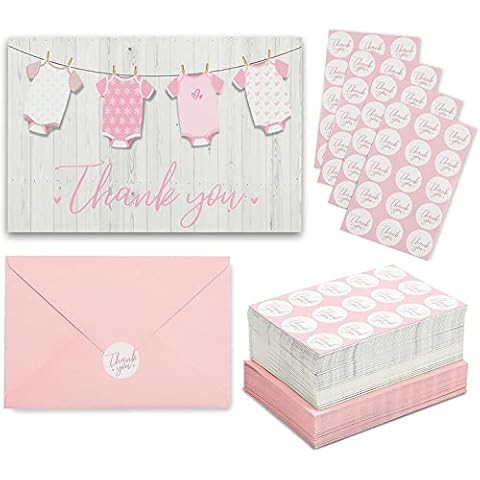Girl Baby Shower Thank You Cards with Envelopes and Stickers (6 x 4 In 60 Pack) Cover