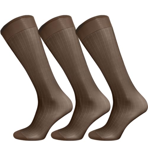 Aiehyeen 3 Pairs Mens Sheer Socks OTC Men Silk Ultra Thin Dress Sock Nylon Daily Casual Stockings Work Sox Wear (Brown)