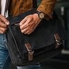Trendhim Messenger Bag Herren | Canvas Umhängetasche mit Lederdetails & Laptopfach | Schultertasche für Alltag, Arbeit, Büro & Freizeit, 15 Zoll | Schwarz #4