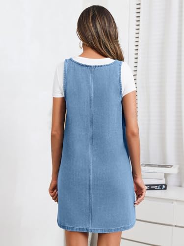 Bzb M3L114BL1L Women'S Sleeveless Casual Denim Dress Crewneck Vintage Overall Mini Dress thumb #5