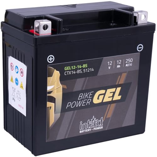 intAct - BATTERIA AL GEL PER MOTOCICLI Bike-Power GEL12-14-BS. Sostituisce YTX14-BS, YTX14, YTX14H-BS, YTX14H, GYZ16H. Batteria moto 12V 12Ah 250A. Dimensioni: 150x87x145mm.