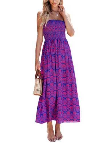Image of CUPSHE Women's Tube Beach Dress Boho Straight Neck Strapless Smocked Bodice Maxi Casual Summer Dresses