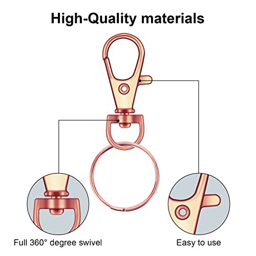 Image of 120PCS Premium Swivel Lanyard Snap Hook with Key Rings, Metal Keychain Hooks for Jewelry Making, Crafts (Rose Gold)