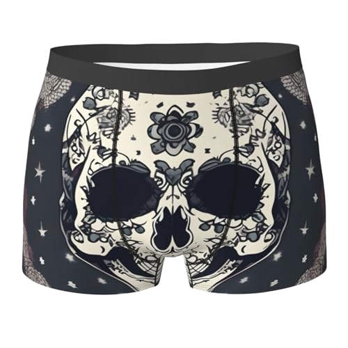 Skull Yoga And Flower Print Mens Underwear Stretch Breathable Boxer Briefs Fun Boxers Briefs For Men(S-Xxl)