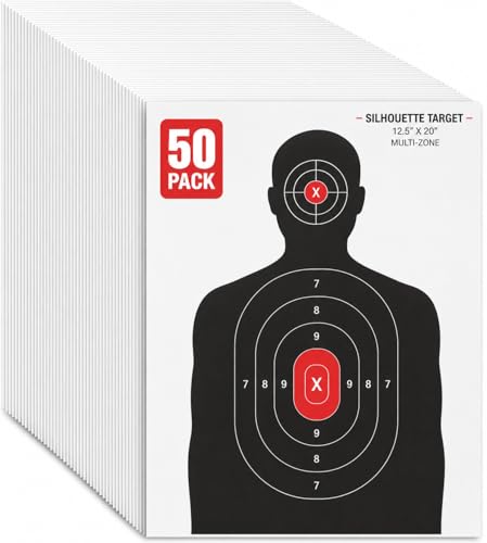 Juvale Paper Shooting Targets for Shooting Range - 50 Pack, 14 x 22 in, Silhouette & Red Bullseye -...