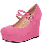ROSERWISH Womens Sexy Night Club Round Toe Fashion Suede Ankle Strap Platform Buckle Wedge High H...