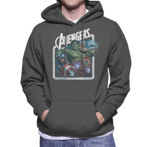 Image of All+Every Marvel Avengers The Hulk Thor Captain America And Iron Man Men's Hooded Sweatshirt Charcoal