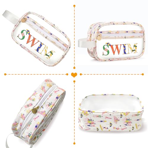 Image of COSHAYSOO Clear SWIM Bag Swimming Pool Accessories Cute Swimmer Team Gifts for Women Teen Girls Bikini Swimsuit Goggle Cap Sunscreen Makeup Storage, Waterproof Beach Vacation Summer Travel Essentials