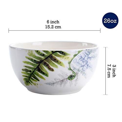 Bico Fern & Grass Ceramic 16 Pcs Dinnerware Set, Service For 4, Inclusive Of 11 Inch Dinner Plates, 8.75 Inch Salad Plates, 26Oz Cereal Bowls And Mugs, For Party, Microwave & Dishwasher Safe #TOP6