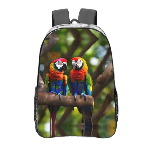 Sac à dos transparent avec poches motif perroquets colorés noir