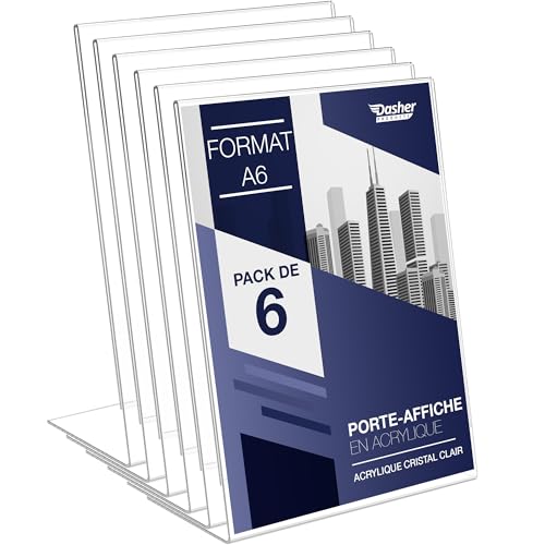 Dasher Products Supports de panneau en acrylique à dos incliné A6 - Cadre photo transparent pour panneaux, brochures, dépliants, menus, affichage - Tableau...