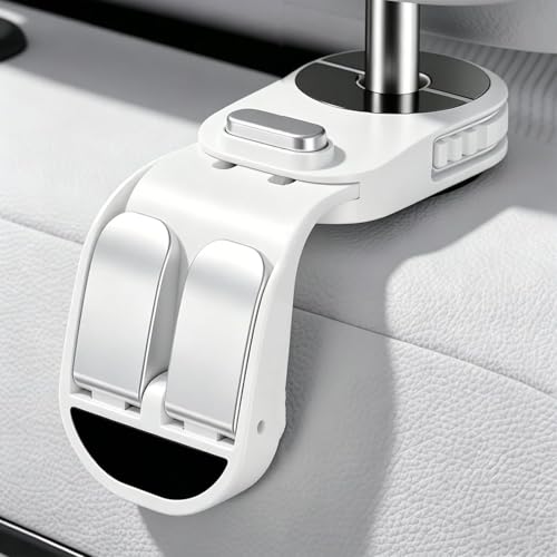 Image of Car Seat Headrest Hook Compatible with Toyota Corolla CrossDouble Metal Headrest Hanger for Handbags, Coats, Bottles & Grocery Bags | Retractable Purse Holder Accessory (White, Pack of 1)
