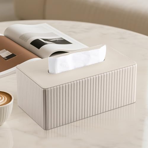 KINGFOM Tissue Box Cover, PU Leather Tissue Box Holder for Home, Office, Car – Rectangle Tissue Boxs for Desk or Vanity Decorative (Beige, Rectangle) - Cosy Home Interiors KINGFOM Tissue Box Cover, PU Leather Tissue Box Holder for Home, Office, Car – Rectangle Tissue Boxs for Desk or Vanity Decorative (Beige, Rectangle) - Image 6