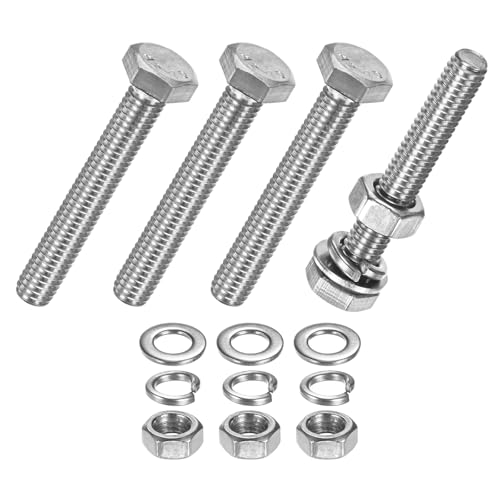 M METERXITY 4-Pack Hex Head Screw Bolt with Nuts Flat &amp; Lock Washers M6x40mm Stainless Steel Bolts and Nuts Kit Fully Threaded Metric Bolt Assortment for Equipment/Machinery