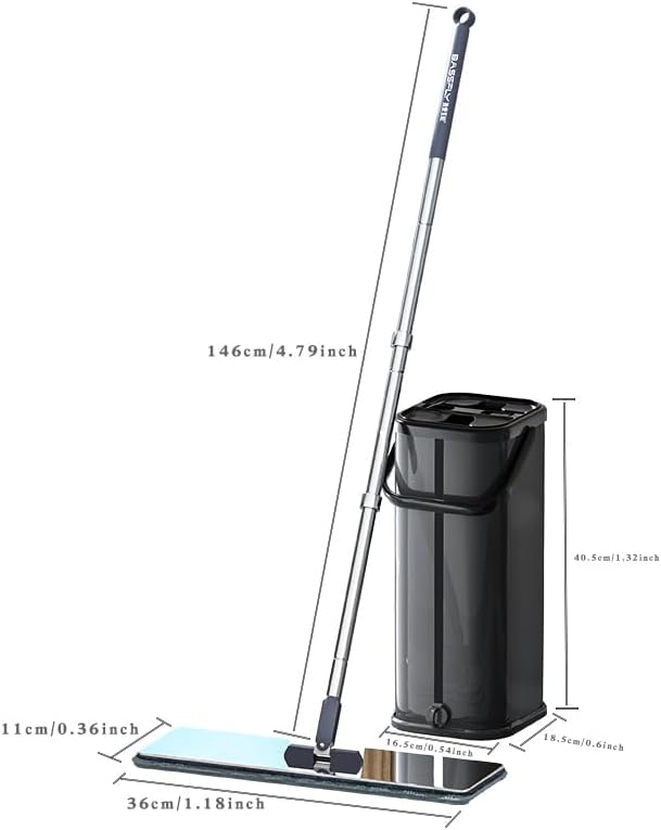 Miniatura 8 de SWIFTIRON Trapeador y cubo de acero inoxidable con escurridor para el hogar, trapeador plano manos libres con 4 cabezales de mopa de microfibra