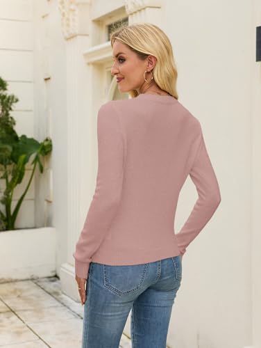 Image of Libsorge Womens Cute Crewneck Ribbed Knit Lightweight Thin Sheer Long Sleeve Sweater T Shirt Top Spring 2025