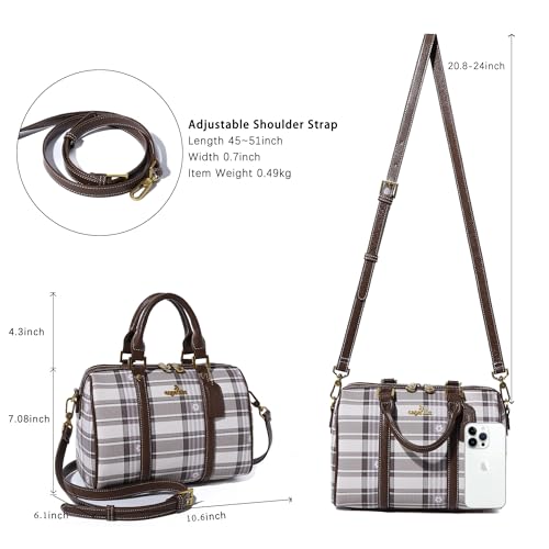 Image of Angel Kiss Women Satchel Purses and Handbags Vegan Leather Boston Barrel Bag Top Handle Shoulder Purse with Crossbody Strap | Vegan Leather