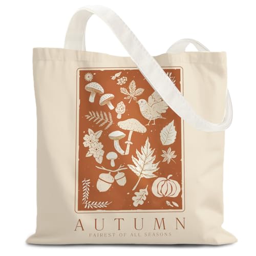 LZYRF Fall Tote Bag Rustic Autumn Pumpkin Leaves Canvas Tote Bags for Women Cottagecore Fall Season Thanksgiving Reusable Grocery Shopping Bag