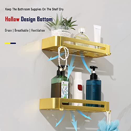 Maifey Bright Gold Shower Caddy, Bathroom Shelves Wall Mounted, Metal Shower Shelves No Drilling, Shower Organizer Adhesive Installation, Antirust (2 Tiers) #TOP3