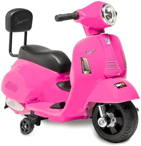 Bild von Kinder-Elektro-Motorrad 6 Volt Vespa Elektro-Kinderroller von Babycar mit Rückenlehne – Vespa Elektro-Kinderroller mit Fußgas und MP3-Zugang mit integrierten Lichtern und Sounds (Rosa)