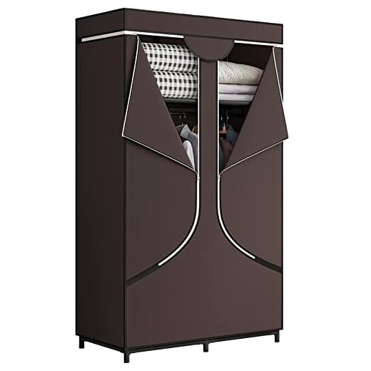 SORCEDAS Portable Wardrobe Closet Storage Organizer Metal Hanging Rack Non-Woven Fabric 34 Inch Coffee (34 Inch, Coffee)