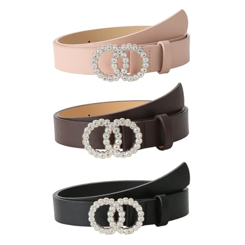 XYGJZ Rhinestone Buckle Belt for Women 3 Pack PU Leather Belts for Jeans and Dress
