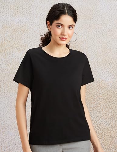 Image of Amazon Brand - Symbol Women Cotton Stretch Regular Fit Round Neck Half Sleeve T-Shirt (Available in Plus Sizes)