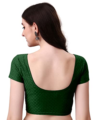 Image of Women's Stretch Cotton Saree Blouse | Readymade Blouse for Saree | Round Neck | Short Sleeves | Soft, Breathable & Comfortable