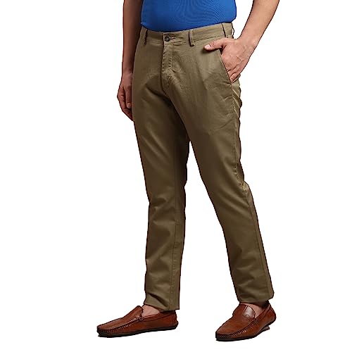 Image of Colorplus Men's Pure Cotton Solid Piece Dyed Pattern Contemporary Fit Flat Front Casual Trouser