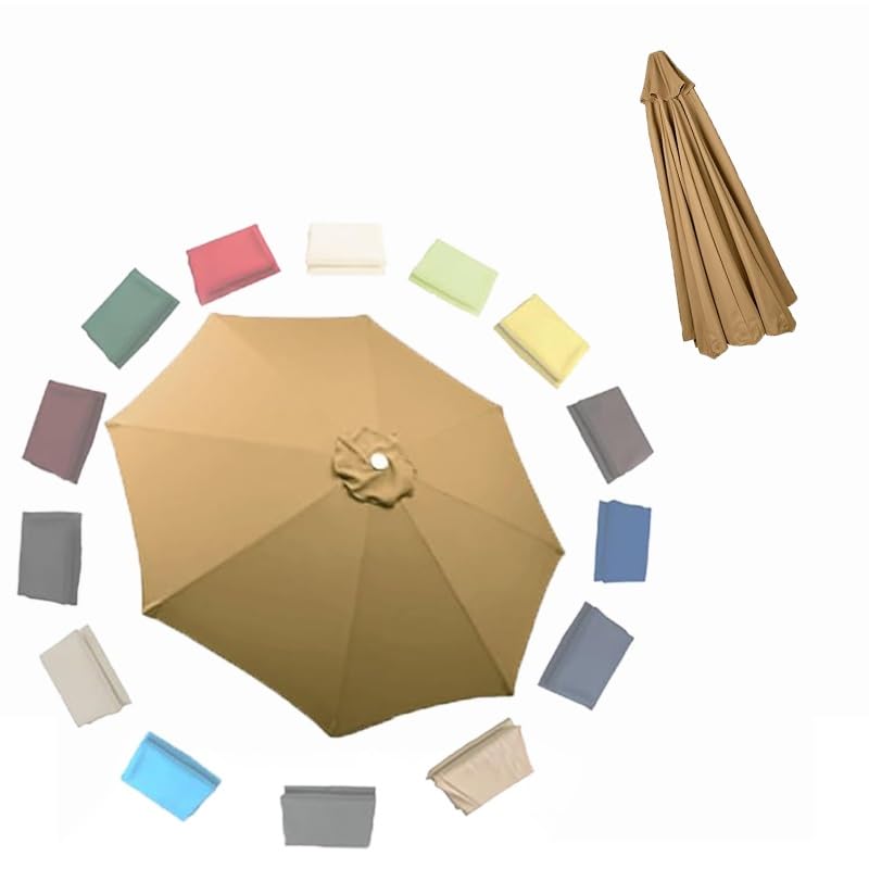 8 Ribs 9ft 10ft Replacement Parasol Canopy Cover, 6 Ribs Replacement Top Cover Patio Umbrella, 6.5ft 8ft Sun Shade Replacement Canopy for Pool, Deck, Yard(Khaki,(2m/6.5ft) 6Ribs)