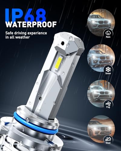 Image of AUTOONE 9005 Light Bulbs HB3 LED, 1:1 Mini Size, 60,000LM Brightness, No Flicker 6500K Cool White, Easy 3 Min Plug and Play, IP68 Rated, Long Lifespan, 2 PCS