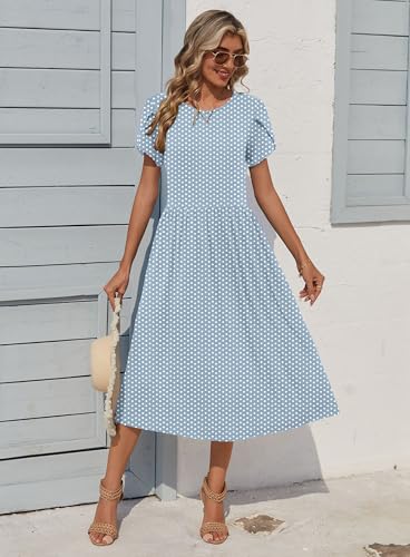 Image of Zeagoo Womens Summer Dresses Casual Aline Midi Dress Short Sleeve Floral Tshirt Dress Flowy Beach Sundresses with Pockets