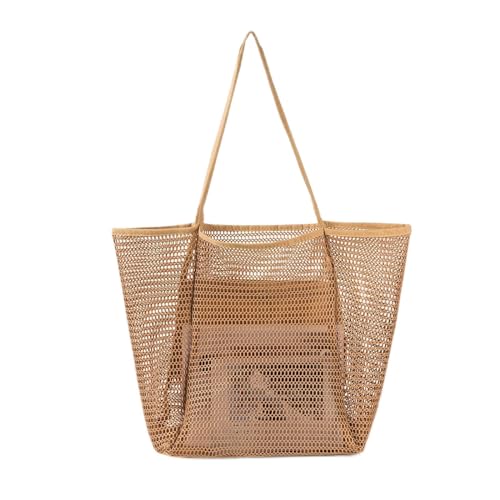 NLAND Borsa da Spiaggia Grande Donna Borsa Mare Borsa Tote in Rete Pieghevole Borse a Tracolla per Viaggio Picnic Vacanze Shopping Bag (Marrone)