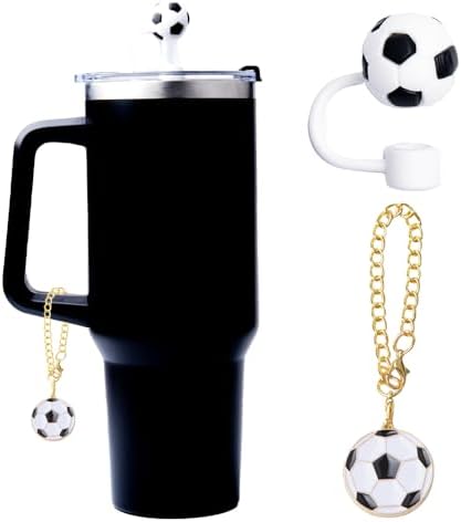 Soccer Straw Cover Cap for Stanley Cup - 2Pcs Toppers Accessories, Charms Handle for Tumblers, Bracelet, White Silicone Straws Reusable image 4