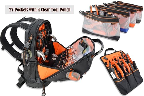 Image of WELKINLAND Tool Backpack and 4pcs Clear Tool Pouch Bundle-Professional Grade Organization