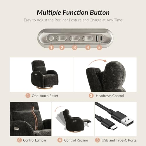 Image of HULALA HOME Glider Recliner Nursery Chair with Adjustable Headrest and Lumbar Support, Modern Power Recliner with USB Port and Nightlight, Swivel Rocker Glider for Nursing Room Bedroom, Black
