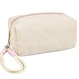 STARDW Portable Striped Makeup Bag with Wrist Strap,Toiletry Bag for Women, Small Cosmetic Bag for Purse, Cute Zipper Makeup Pouch, Purse Organizer Pouches