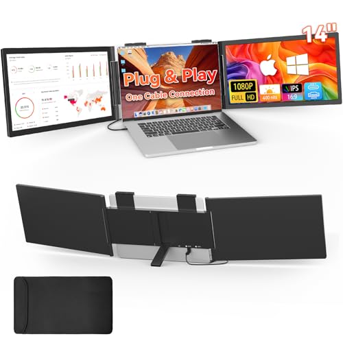 Image of Laptop Screen Extender, One Cable Connetion (Windows & Mac), 14 inch 1080P Dual Screen, USB-C HDMI Wireless & Wired Travel Extended Display, Triple Monitor for 12-16.5 inch Laptop, Support MacBook M1 /M2 /M3