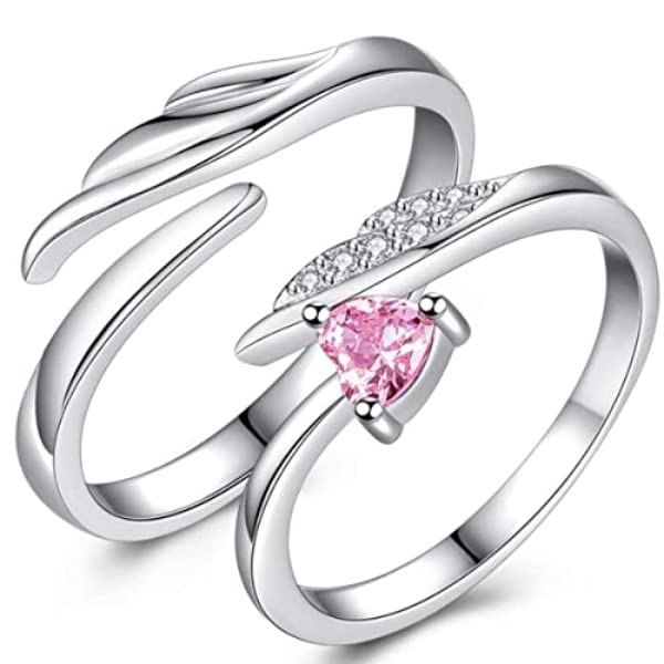 VIEN® Angel Wings Couple Ring Set Fashion Silver Plated Rings For Women Men Cubic Zirconia Crystal Ring Valentine's Day