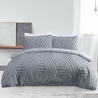 Sleepdown Geometric Textured Tufted Diamond Charcoal Grey Duvet Cover Quilt Pillow Cases Bedding Set Soft Easy Care - King (230cm x 220cm)
