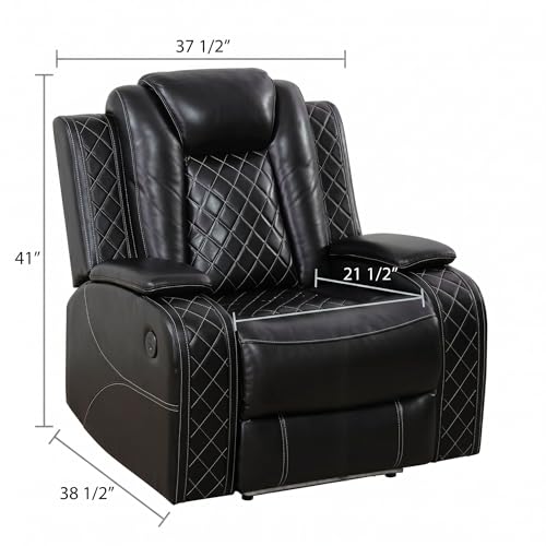 Image of Power Recliner Chair, Breathable Leather Recliners with USB Charging Port, Electric Recliner Sofa with Adjustable Backrest, Padded Armrest for Home Theater, Living Room, Office, Black