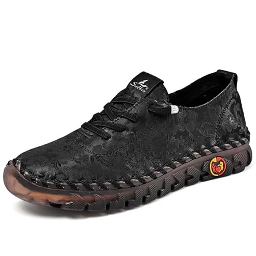 Hecho a Mano Tendón Suela Blanda Mocasines para Mujer Cómodo Piel Slip On Low Top Ergonomía Piso Zapatillas Antideslizante Transpirables Ligeras Juanetes Zapatos(D,36 EU)