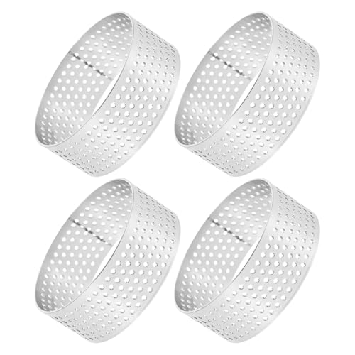 DEARMAMY 4 Piezas Anillos de Repostería de Acero Inoxidable Perforados de Moldes Redondos para Tartaletas Corte de Masa y Horneado Uniforme Herramientas Profesionales para Tartas y Mousse