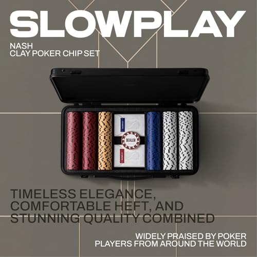 SLOWPLAY 14g Clay Poker Chips Set for Texas Hold'em, 500 PCS, with Numbered Values, Art Deco Style, and Carrying Case