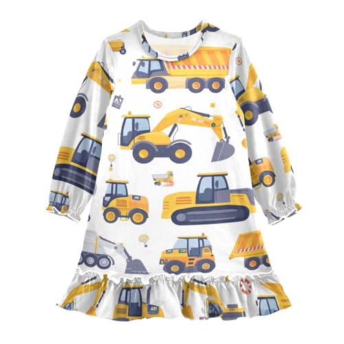 Car Excavator Girls Long Sleeves Dress, Winter Dresses Nightgowns Casual Swing Dress