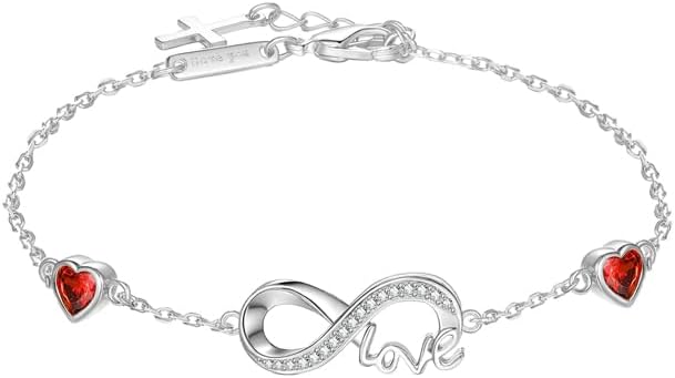 HeartMelody Infinity Bracelets for Women, 18K 14K Gold/White Gold/Rose Gold Jewelry Anniversary Birthday Gifts for Wife Mom, Womens Fashion Jewelry with Heart Birthstone Link Bracelets, Adjustable Chain