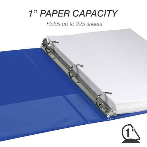 Image of Samsill Durable 1 Inch Binder, D Ring Binder, Customizable Clear View Cover, Blueberry, Holds 225 Pages