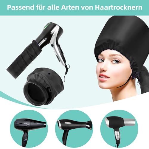 Foto von COANSEN Trockenhauben für Haare,Haartrockner mit Gummiband für Haarstyling, Tiefenpflege und Trocknen (Shwarz)
