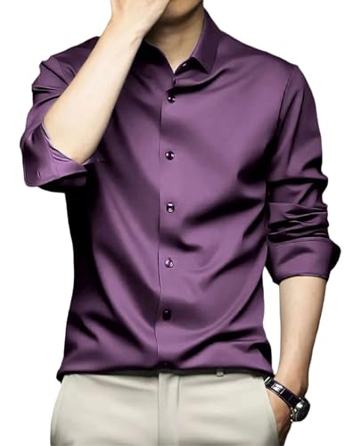 Image of IndoPrimo Men's Stylish Solid Satin Casual Shirt for Men Full Sleeve