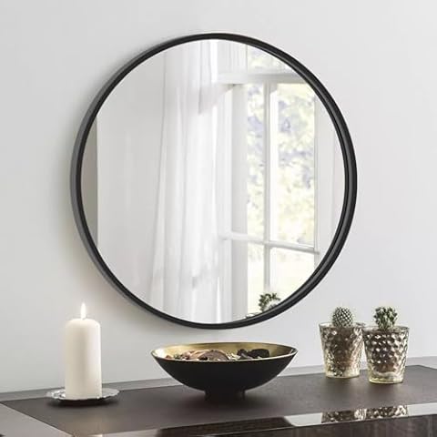 VASUHOME HD Round Mirror for Wall 16 Inch, Black Modern Circle Mirror with Aluminium Frame, Decorative Wall Round Mirror for Bathroom, Living Room, Bedroom, Entryway Cover